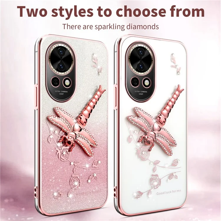 ЧЕХОЛ KADEM ДЛЯ HUAWEI NOVA 13 С ДРАКОНЬИМИ КРЫЛЬЯМИ, ПОДСТАВКОЙ И БЛЕСТКАМИ - РОЗОВЫЙ