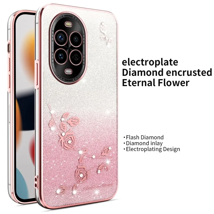 ЧЕХОЛ ДЛЯ HUAWEI NOVA 13 PRO KADEM С ДРАКОНОМ, ПОДСТАВКОЙ, ТПУ, ЦВЕТАМИ И БЛЕСТКАМИ - РОЗОВЫЙ