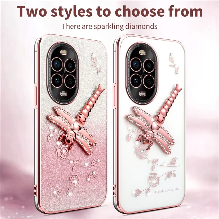 ЧЕХОЛ ДЛЯ HUAWEI NOVA 13 PRO KADEM С ДРАКОНОМ, ПОДСТАВКОЙ, ТПУ, ЦВЕТАМИ И БЛЕСТКАМИ - РОЗОВЫЙ