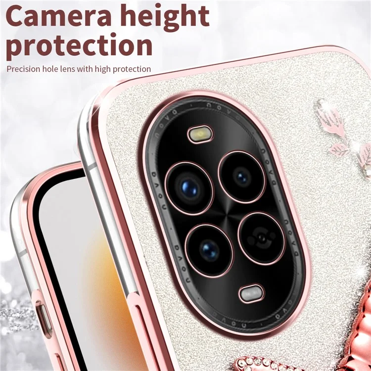 ЧЕХОЛ ДЛЯ HUAWEI NOVA 13 PRO KADEM С ДРАКОНОМ, ПОДСТАВКОЙ, ТПУ, ЦВЕТАМИ И БЛЕСТКАМИ - РОЗОВЫЙ