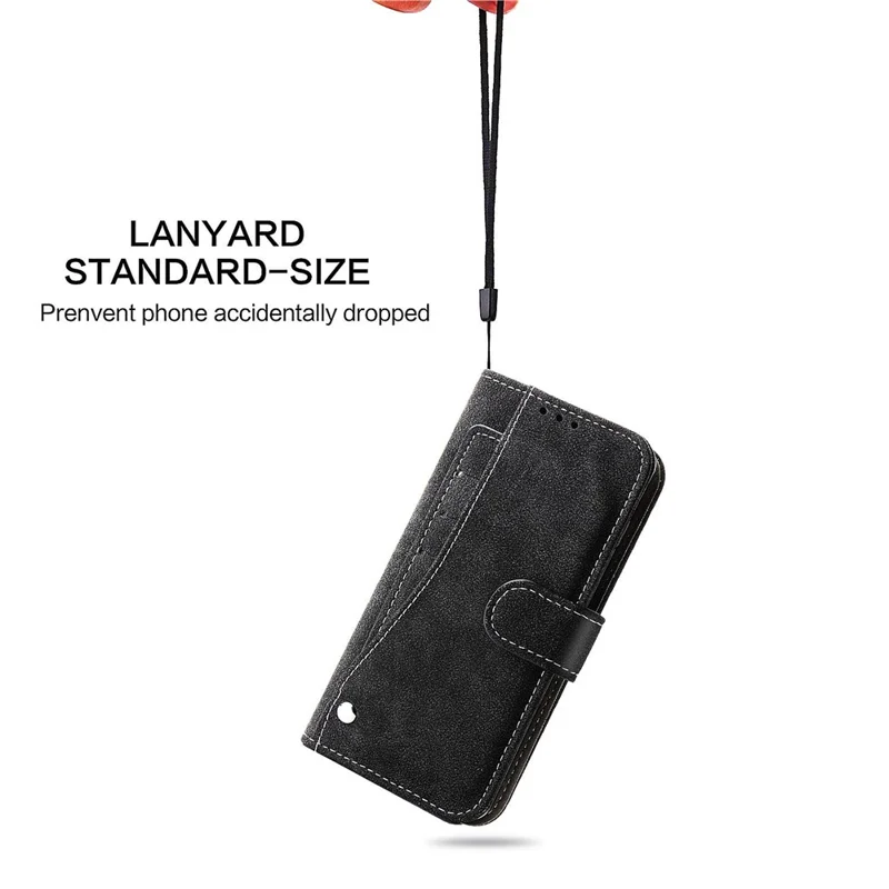 Retro Texture Cell Phone Case for iPhone 12 / 12 Pro 6.1 inch, Anti-scratch PU Leather Rotating Card Slots Holder Stand Wallet Cover - Black