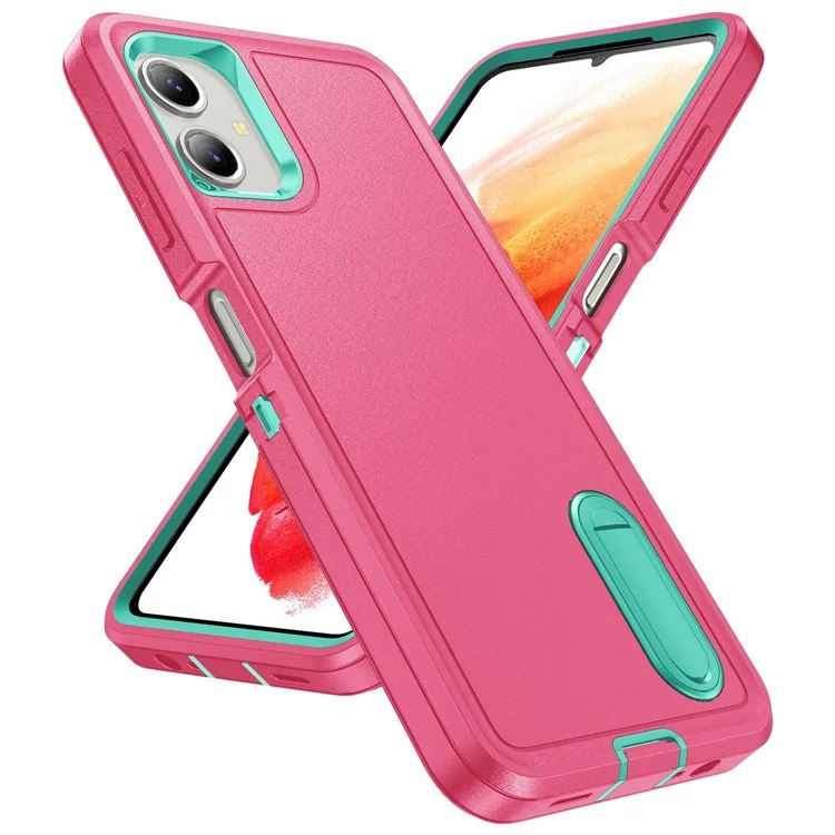 For Samsung Galaxy A06 4G Case Kickstand Phone Cover PC+Silicone+EVA 3-in-1 Design - Rose+Light Cyan