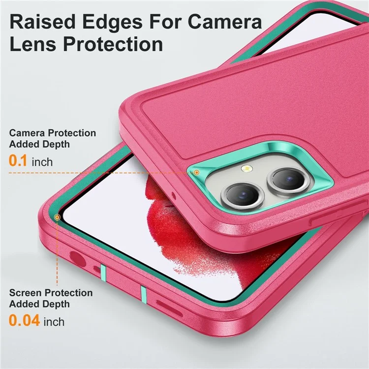 For Samsung Galaxy A06 4G Case Kickstand Phone Cover PC+Silicone+EVA 3-in-1 Design - Rose+Light Cyan