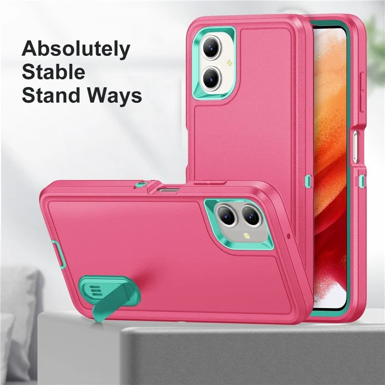 For Samsung Galaxy A06 4G Case Kickstand Phone Cover PC+Silicone+EVA 3-in-1 Design - Rose+Light Cyan