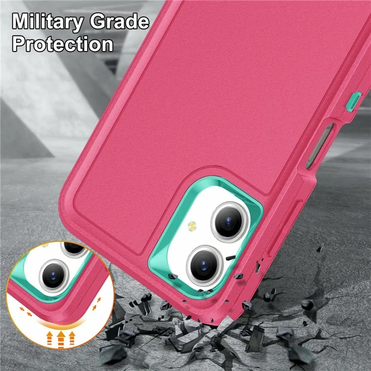 For Samsung Galaxy A06 4G Case Kickstand Phone Cover PC+Silicone+EVA 3-in-1 Design - Rose+Light Cyan