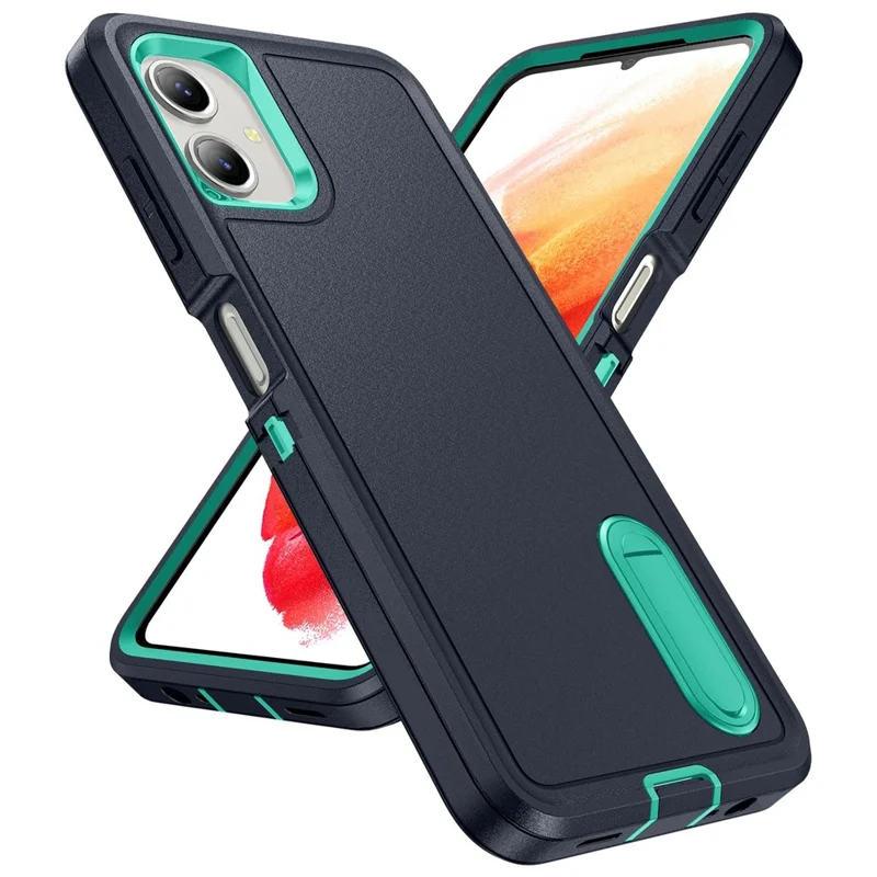 For Samsung Galaxy A06 4G Case Kickstand Phone Cover PC+Silicone+EVA 3-in-1 Design - Dark Blue+Light Cyan