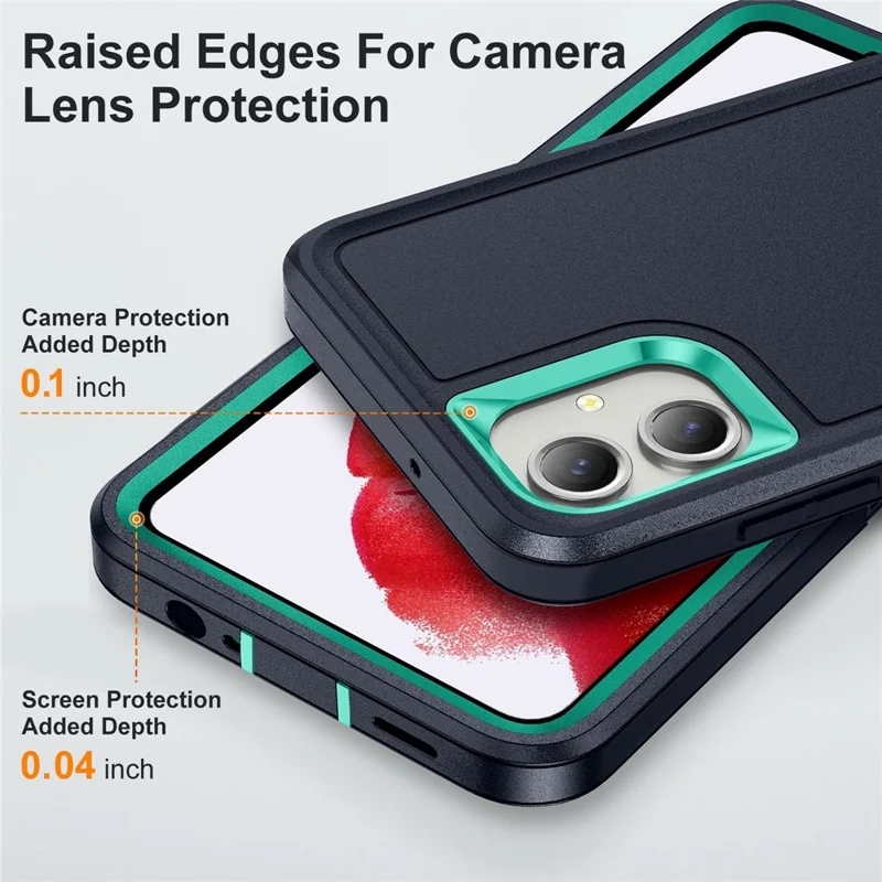 For Samsung Galaxy A06 4G Case Kickstand Phone Cover PC+Silicone+EVA 3-in-1 Design - Dark Blue+Light Cyan