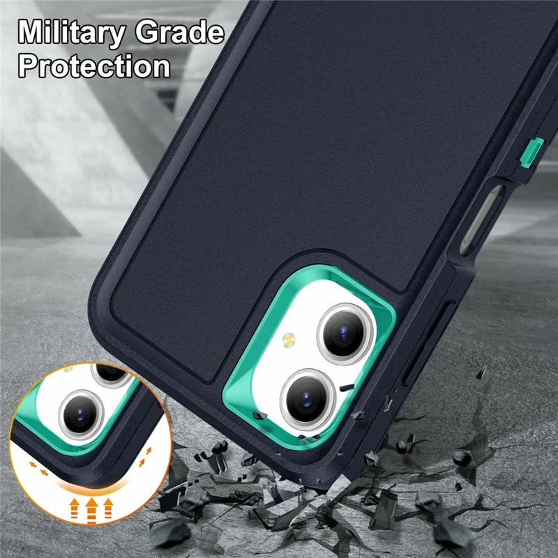 For Samsung Galaxy A06 4G Case Kickstand Phone Cover PC+Silicone+EVA 3-in-1 Design - Dark Blue+Light Cyan