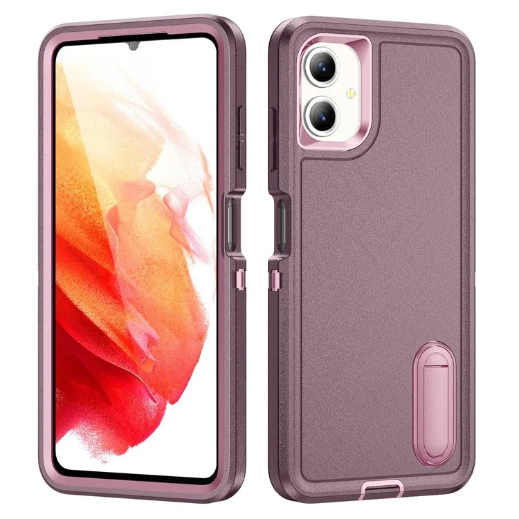 For Samsung Galaxy A06 4G Case Kickstand Phone Cover PC+Silicone+EVA 3-in-1 Design - Purple+Pink