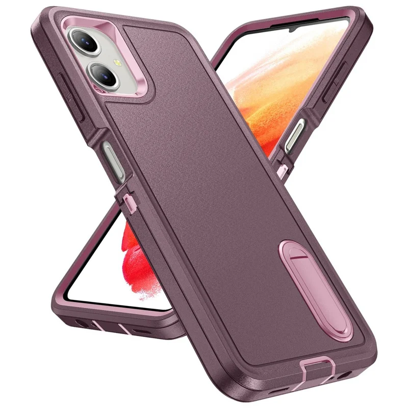 For Samsung Galaxy A06 4G Case Kickstand Phone Cover PC+Silicone+EVA 3-in-1 Design - Purple+Pink