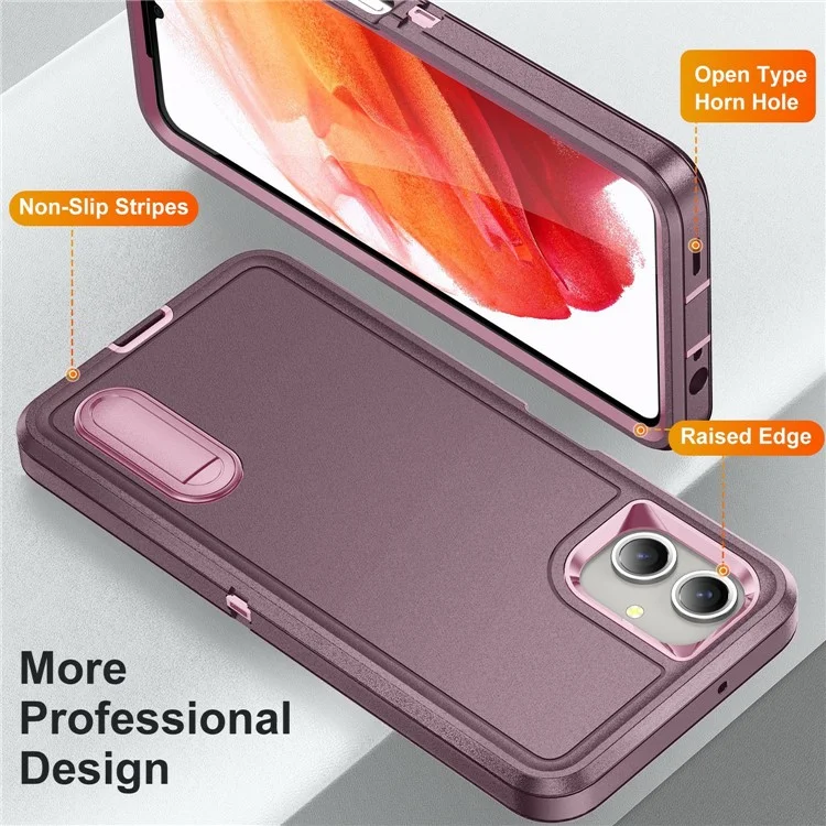 For Samsung Galaxy A06 4G Case Kickstand Phone Cover PC+Silicone+EVA 3-in-1 Design - Purple+Pink