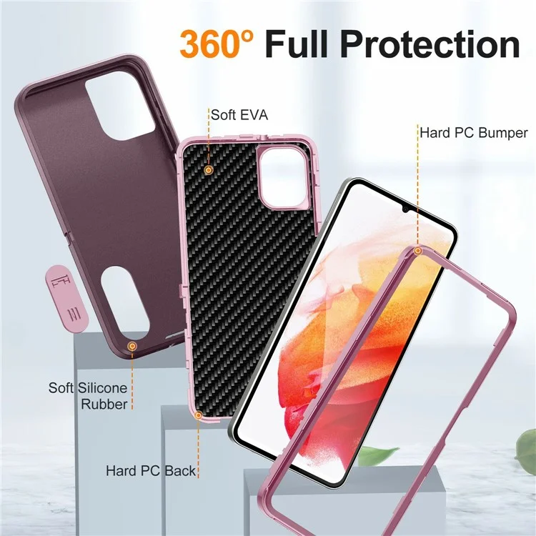 For Samsung Galaxy A06 4G Case Kickstand Phone Cover PC+Silicone+EVA 3-in-1 Design - Purple+Pink