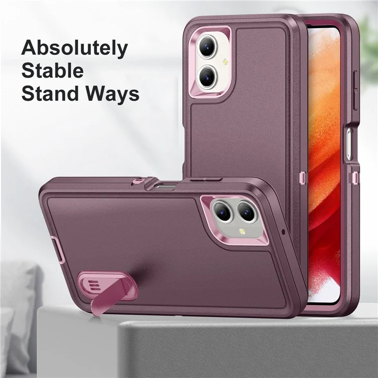 For Samsung Galaxy A06 4G Case Kickstand Phone Cover PC+Silicone+EVA 3-in-1 Design - Purple+Pink