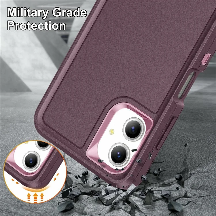 For Samsung Galaxy A06 4G Case Kickstand Phone Cover PC+Silicone+EVA 3-in-1 Design - Purple+Pink