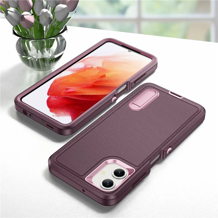 For Samsung Galaxy A06 4G Case Kickstand Phone Cover PC+Silicone+EVA 3-in-1 Design - Purple+Pink