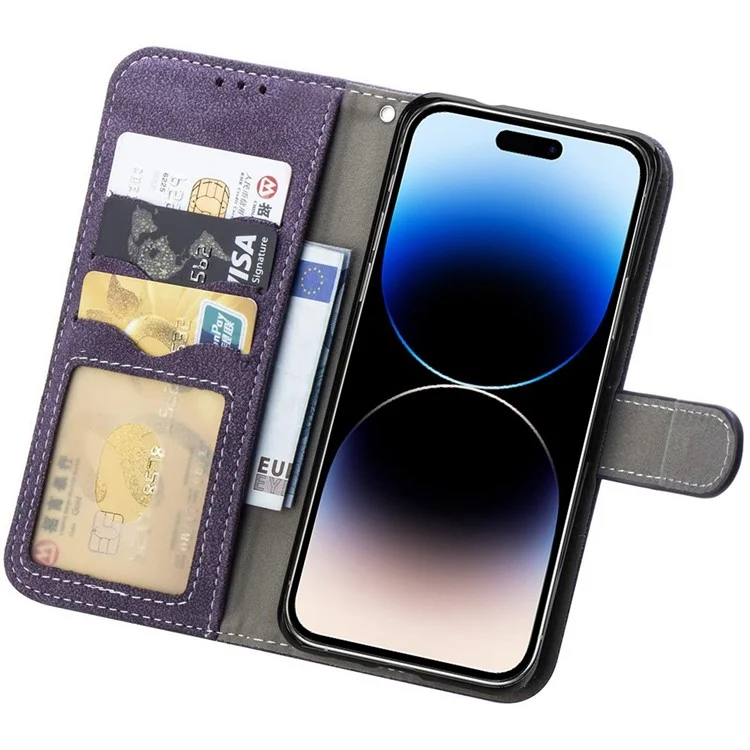 Per Iphone 14 Pro Max Anti-scratch Telefon Texture Texture PU Leather Rotating Card Shot Hold Wardone Cover Del Portafoglio Telefonico - Viola