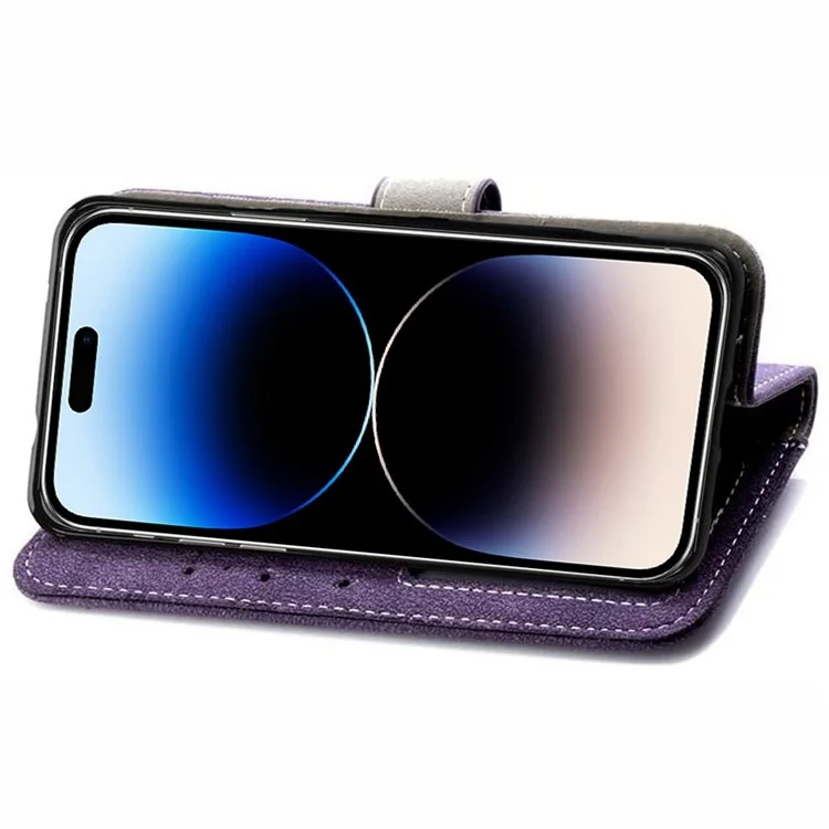 Per Iphone 14 Pro Max Anti-scratch Telefon Texture Texture PU Leather Rotating Card Shot Hold Wardone Cover Del Portafoglio Telefonico - Viola
