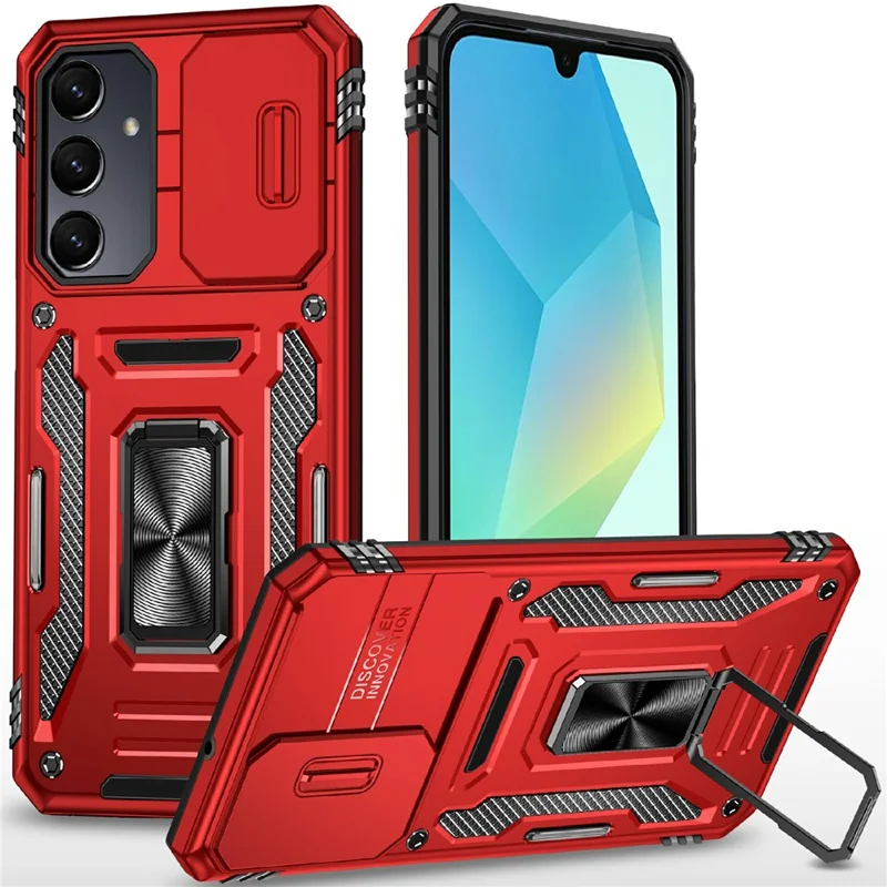 For Samsung Galaxy A16 4G / 5G Case Kickstand Slide Lens Lid PC+TPU Drop-Proof Phone Cover - Red