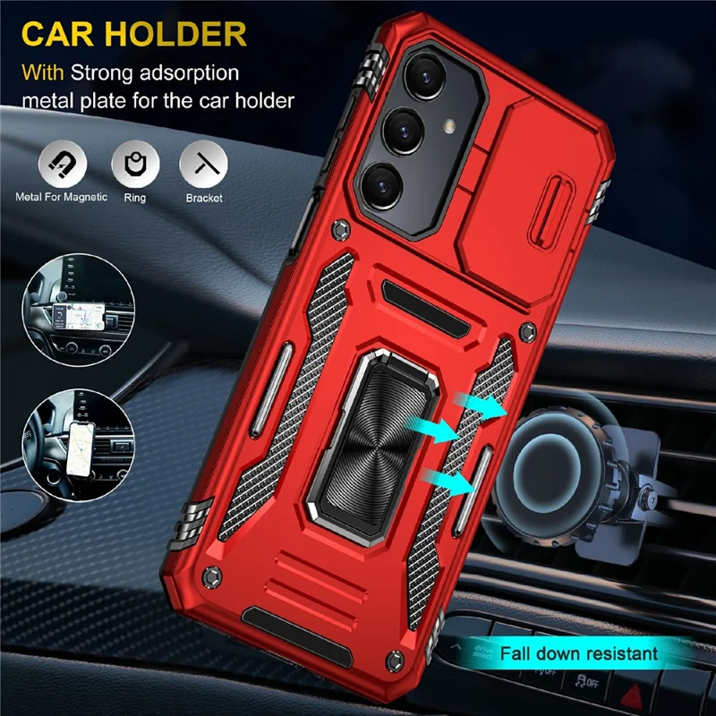 For Samsung Galaxy A16 4G / 5G Case Kickstand Slide Lens Lid PC+TPU Drop-Proof Phone Cover - Red