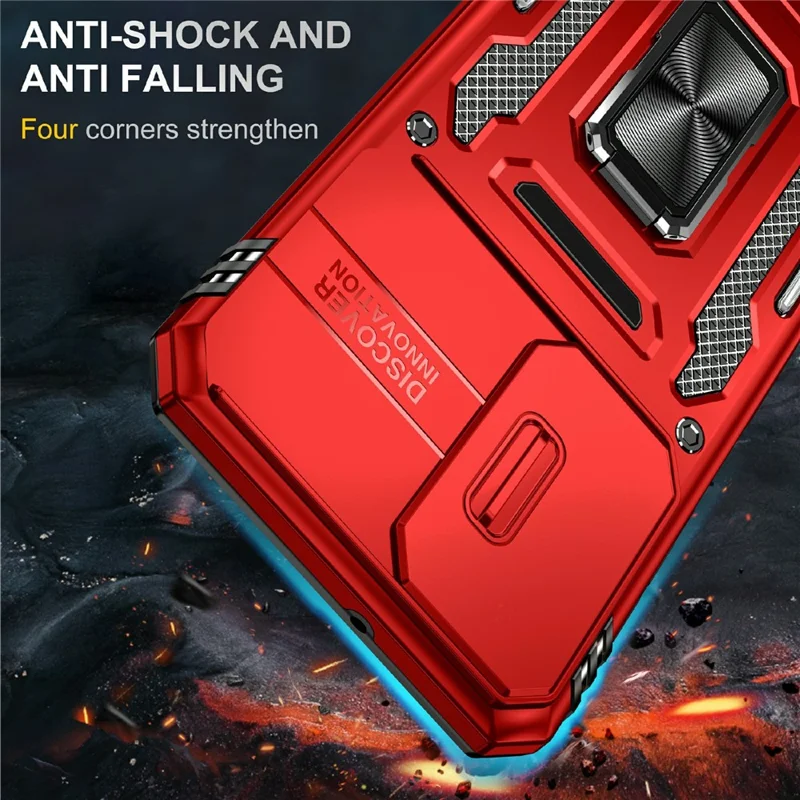 For Samsung Galaxy A16 4G / 5G Case Kickstand Slide Lens Lid PC+TPU Drop-Proof Phone Cover - Red