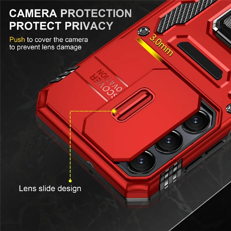 For Samsung Galaxy A16 4G / 5G Case Kickstand Slide Lens Lid PC+TPU Drop-Proof Phone Cover - Red