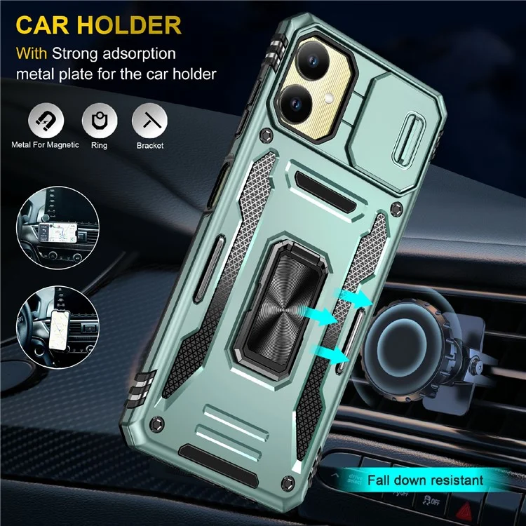 Coque de protection pour Samsung Galaxy A06 avec support, couvercle coulissant pour objectif, en PC+TPU, résistante aux chutes - Vert
