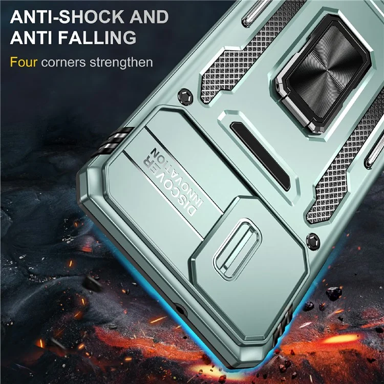 Coque de protection pour Samsung Galaxy A06 avec support, couvercle coulissant pour objectif, en PC+TPU, résistante aux chutes - Vert