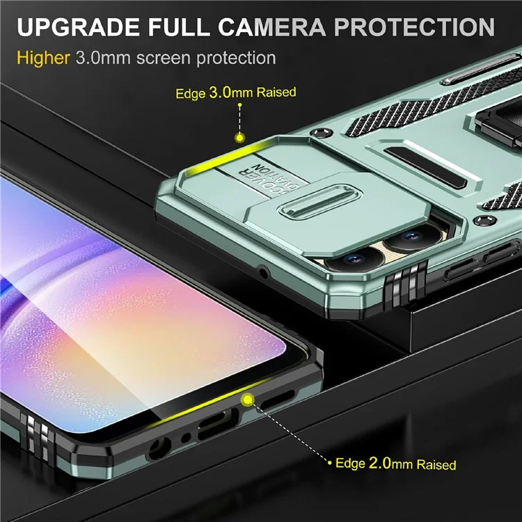Coque de protection pour Samsung Galaxy A06 avec support, couvercle coulissant pour objectif, en PC+TPU, résistante aux chutes - Vert