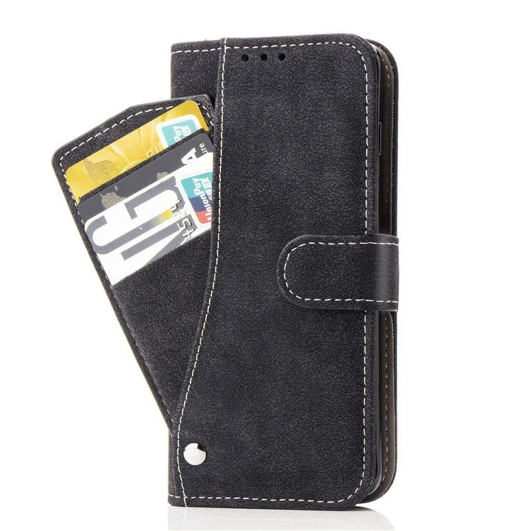 Per Iphone 13 Pro Max 6,7 Pollici PU Peth Peth Custodia a Rotazione Incorporata Porta a Rotazione Incorporata Con Telaio Retrò Resistente All'usura Shelt Shell - Nero