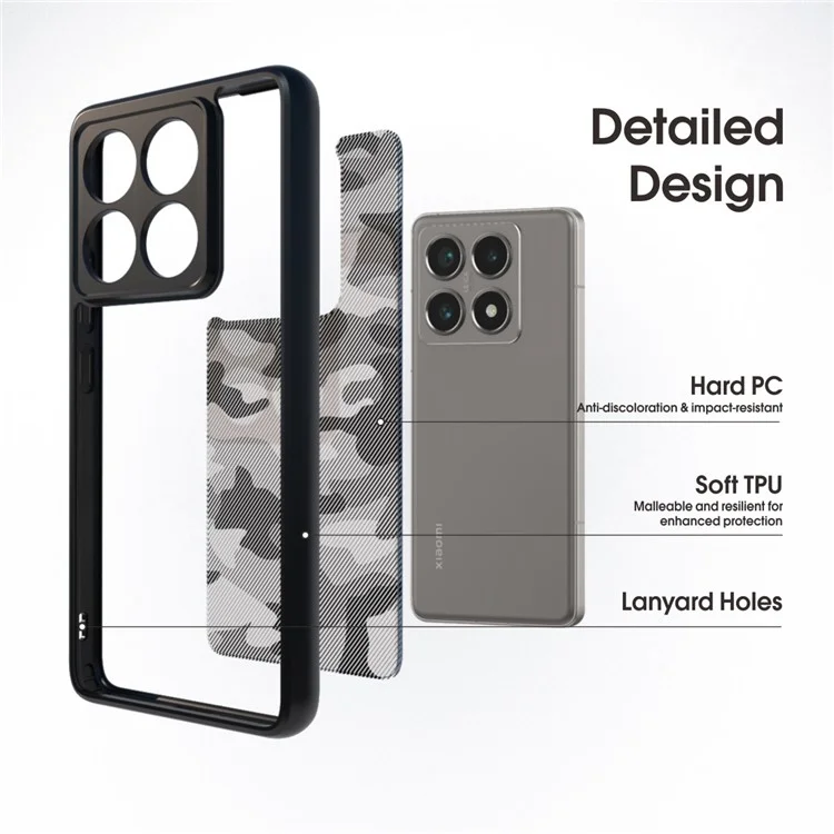 Coque pour Xiaomi 14T Pro IBMRS en TPU + PC, robuste et antichoc, avec protection pour l'appareil photo - Camouflage artistique