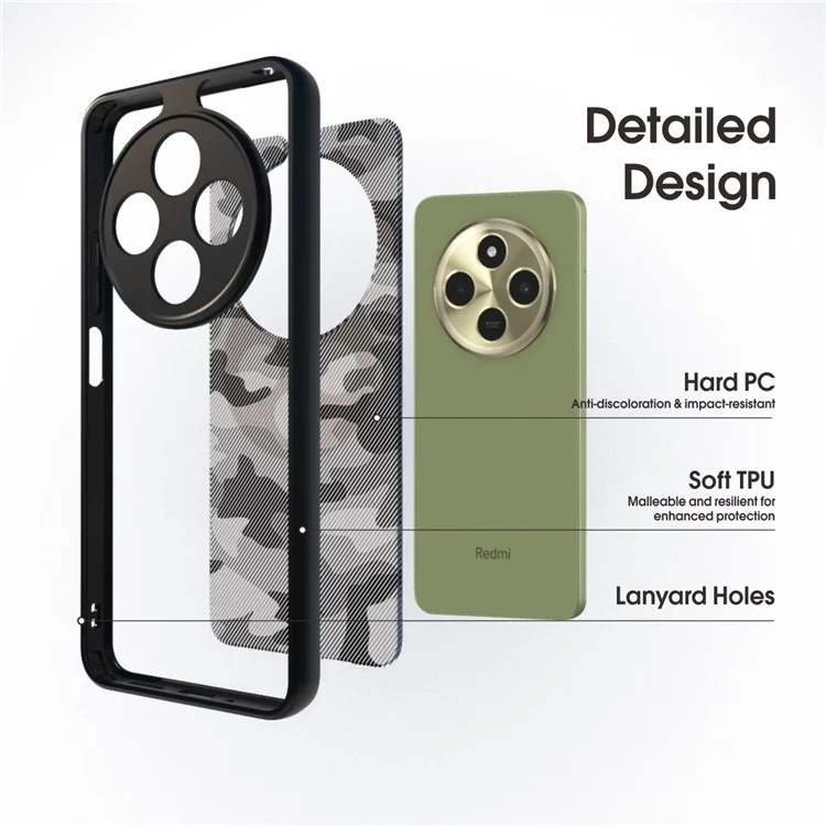 Étui IBMRS pour Xiaomi Redmi 14C 4G en TPU + PC, protection antichoc robuste, protection pour l'appareil photo - Camouflage artistique