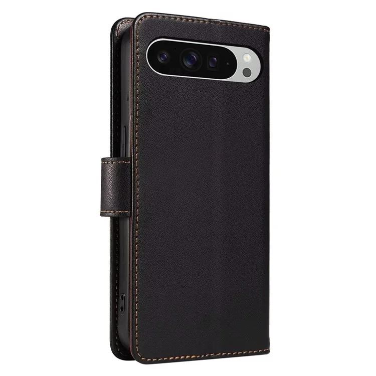 For Google Pixel 9 /  9 Pro Case RFID Blocking Leather Wallet Flip Phone Cover with Wrist Strap - Black