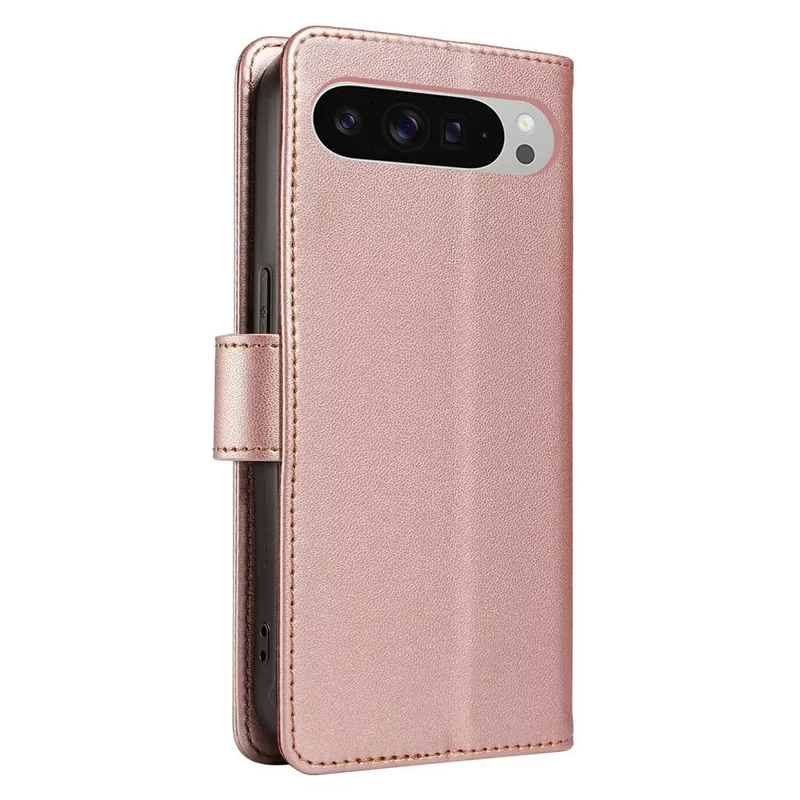For Google Pixel 9 /  9 Pro Case RFID Blocking Leather Wallet Flip Phone Cover with Wrist Strap - Rose Gold
