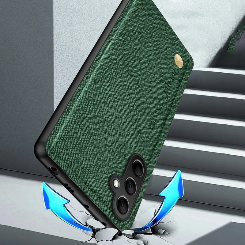 For Samsung Galaxy S25 Case Cross Texture Leather+TPU Phone Cover Support Magnetic Car Holder - Green