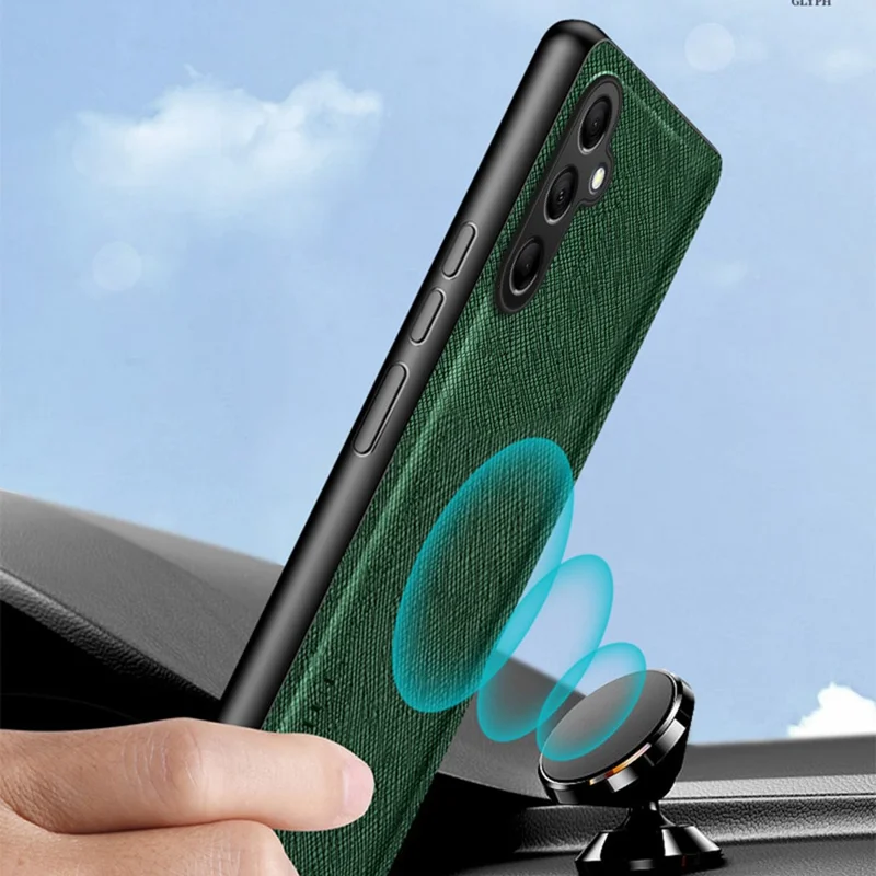 For Samsung Galaxy S25 Case Cross Texture Leather+TPU Phone Cover Support Magnetic Car Holder - Cyan