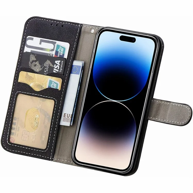 Per Iphone 14 Pro Anti-scratch Telefon Texture Texture PU Leather Rotating Card Shot Stand Wallet Cover Del Telefono - Nero
