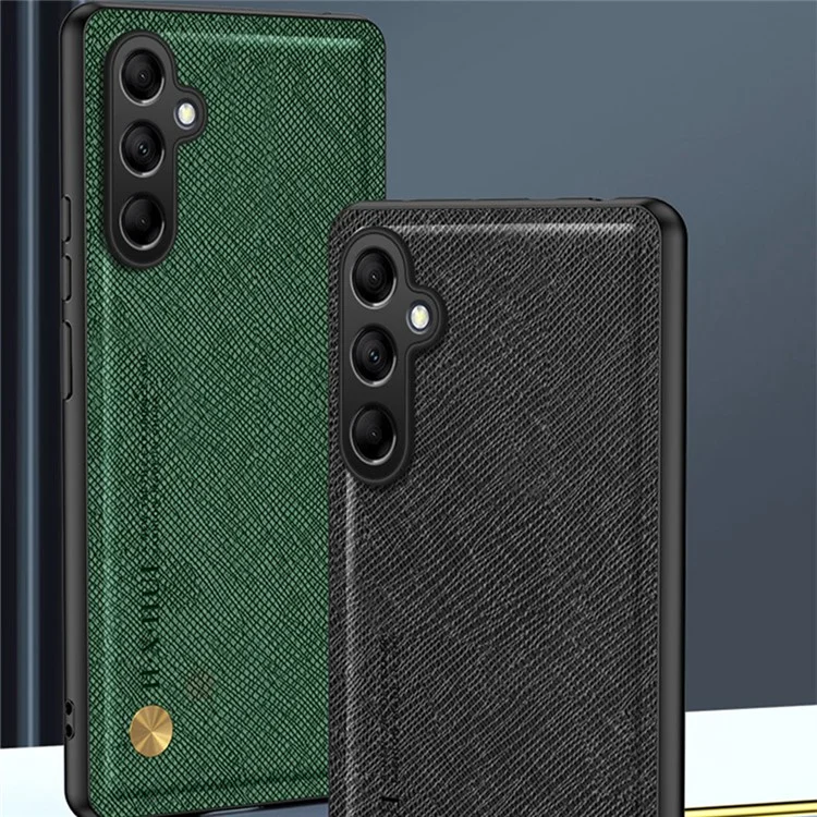 Funda para Samsung Galaxy A16 5G / 4G Textura Cruzada Cuero+TPU Cubierta de Teléfono Soporte Magnético para Coche - Negro