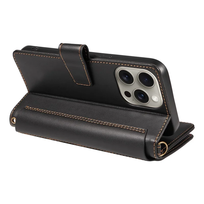 For iPhone 16 Pro Max Leather Case with Card Holder, RFID Blocking Wallet Phone Cover Rhombus Pattern - Black