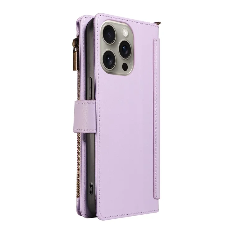 For iPhone 15 Pro Leather Case with Card Holder, RFID Blocking Wallet Phone Cover Rhombus Pattern - Purple