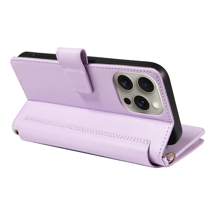 For iPhone 15 Pro Leather Case with Card Holder, RFID Blocking Wallet Phone Cover Rhombus Pattern - Purple