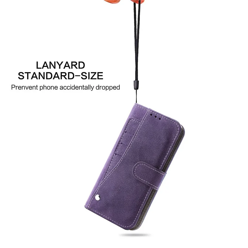 Retro PU Leather Phone Case for iPhone 14, Rotating Card Slots Holder Stand Wallet Phone Cover - Purple
