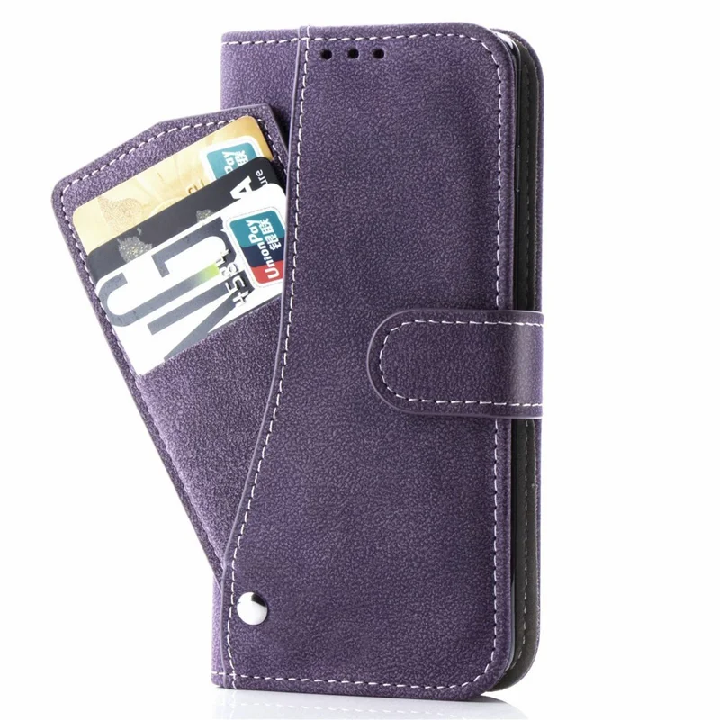 Retro PU Leather Phone Case for iPhone 14, Rotating Card Slots Holder Stand Wallet Phone Cover - Purple