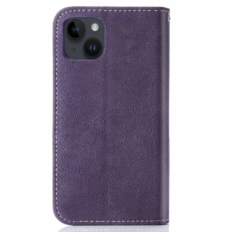 Retro PU Leather Phone Case for iPhone 14, Rotating Card Slots Holder Stand Wallet Phone Cover - Purple