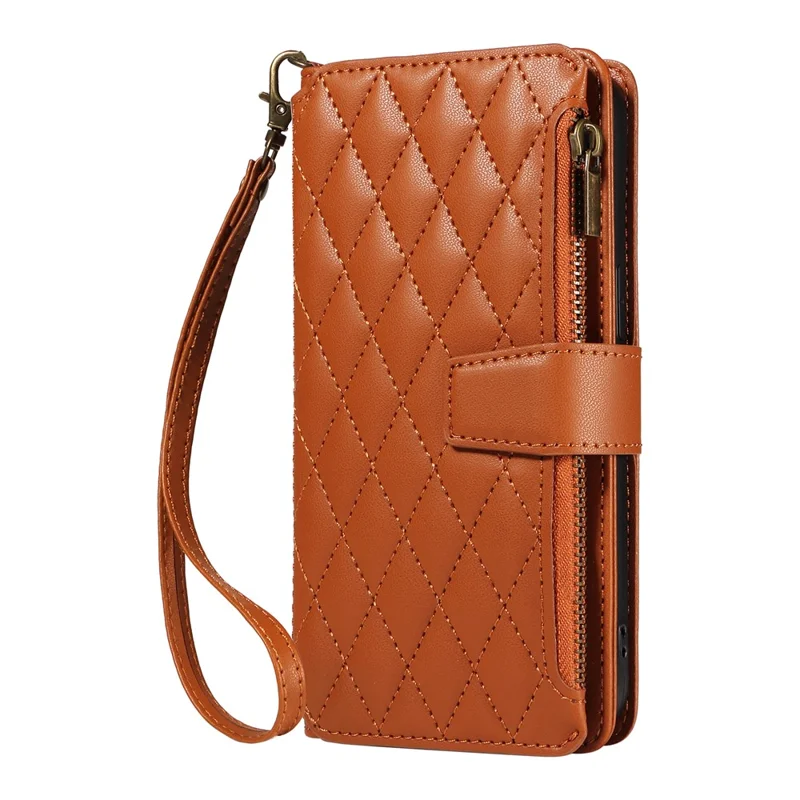 For iPhone 15 Pro Max Leather Case with Card Holder, RFID Blocking Wallet Phone Cover Rhombus Pattern - Yellow