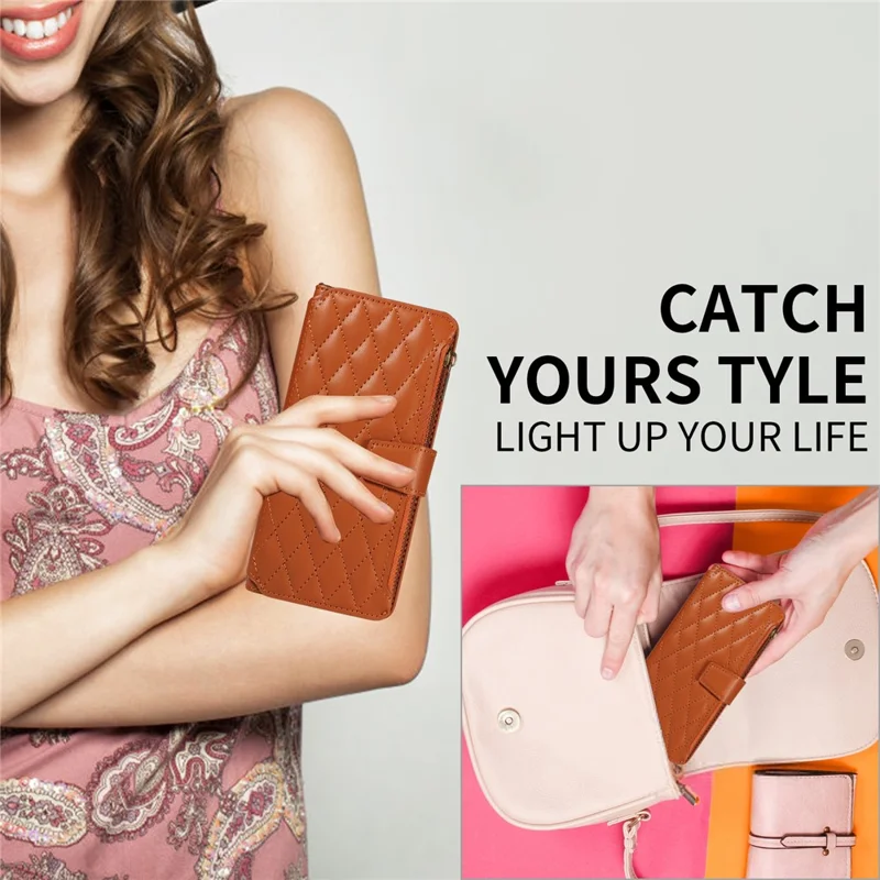 For iPhone 15 Pro Max Leather Case with Card Holder, RFID Blocking Wallet Phone Cover Rhombus Pattern - Yellow