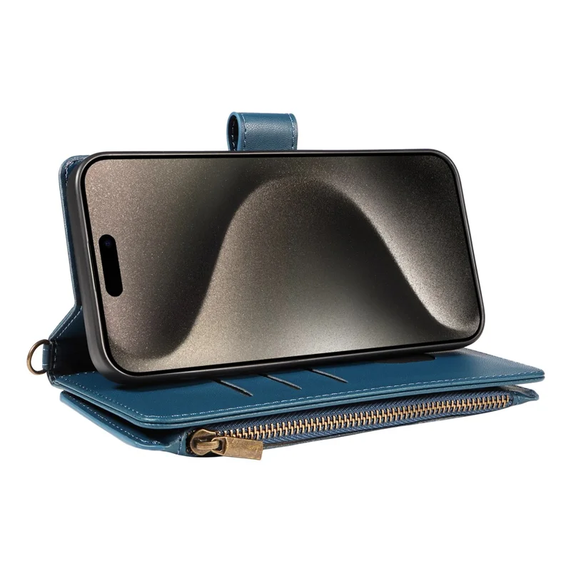 For iPhone 14 Pro Max Leather Case with Card Holder, RFID Blocking Wallet Phone Cover Rhombus Pattern - Blue