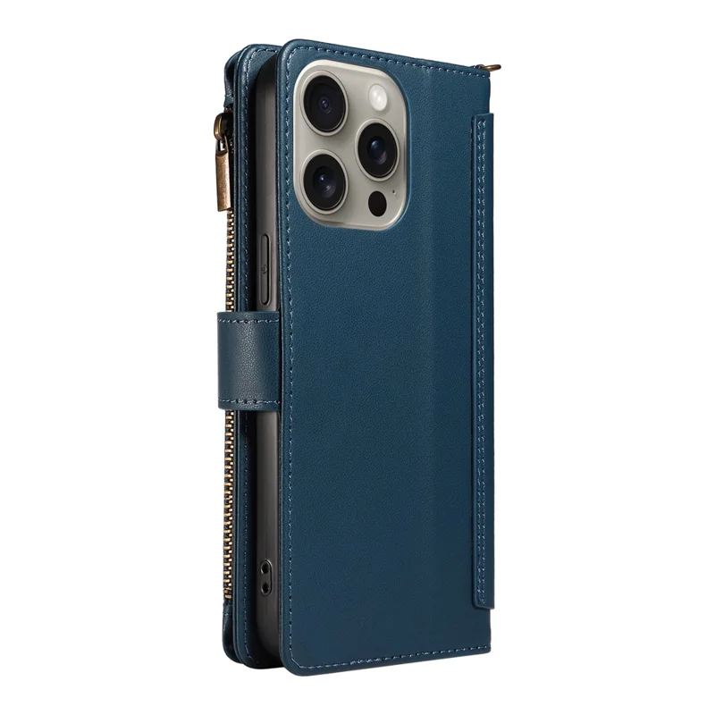 For iPhone 14 Pro Leather Case with Card Holder, RFID Blocking Wallet Phone Cover Rhombus Pattern - Blue
