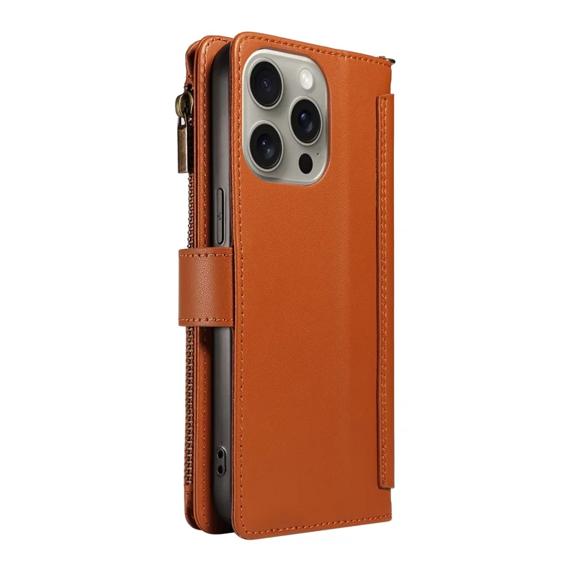 For iPhone 16 Pro Max Leather Case with Card Holder, Straps, RFID Blocking Wallet Phone Cover Rhombus Pattern - Yellow