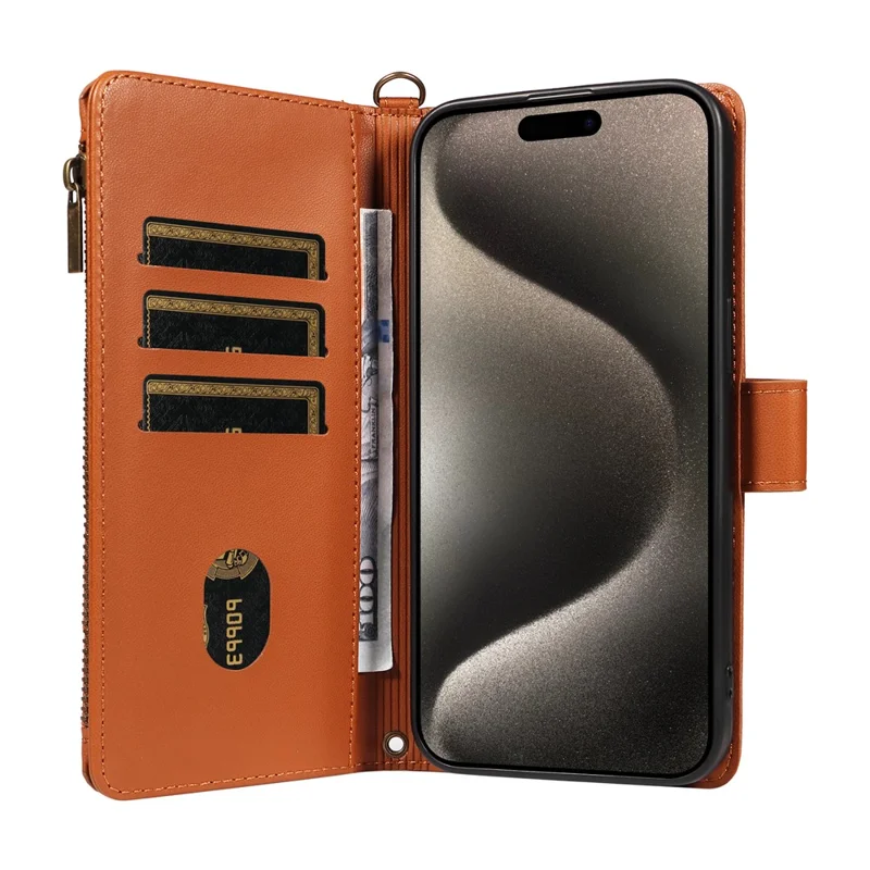 For iPhone 16 Pro Max Leather Case with Card Holder, Straps, RFID Blocking Wallet Phone Cover Rhombus Pattern - Yellow