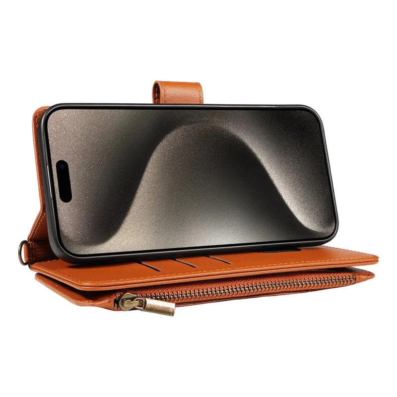 For iPhone 16 Pro Max Leather Case with Card Holder, Straps, RFID Blocking Wallet Phone Cover Rhombus Pattern - Yellow